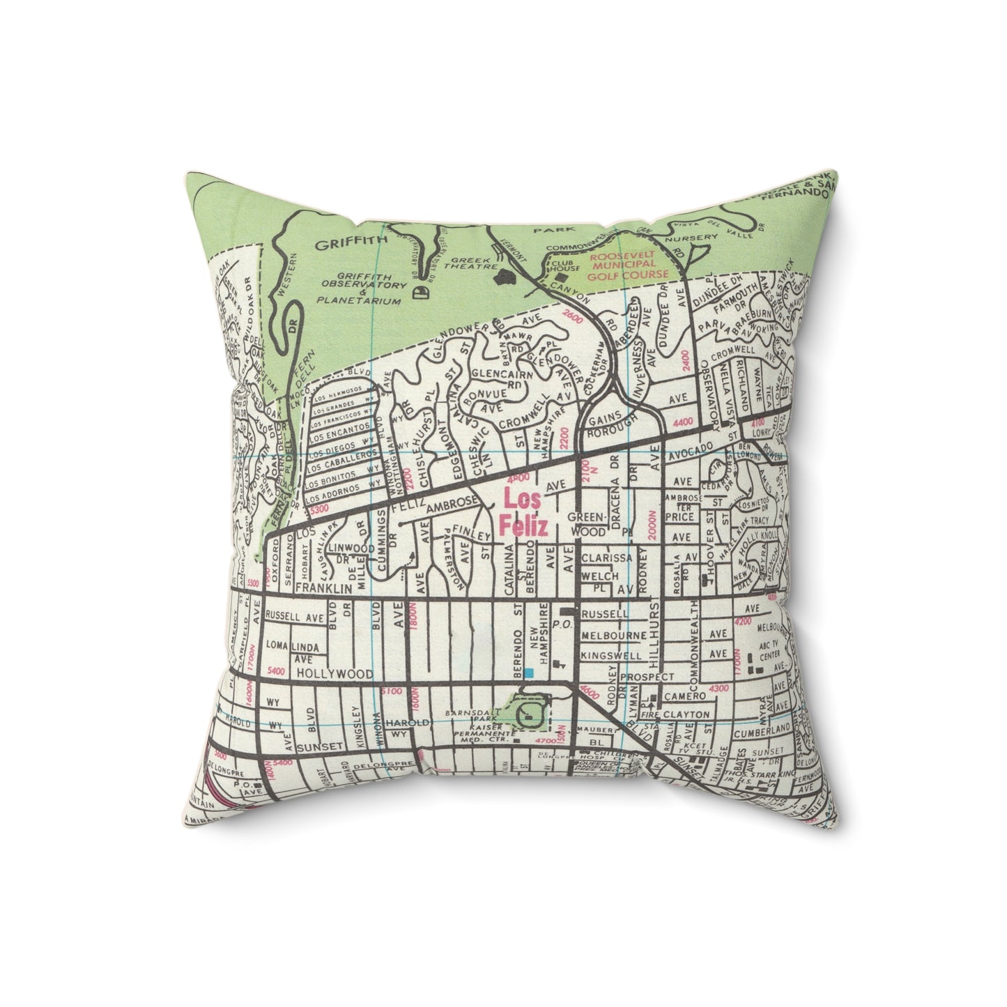 Los Feliz California vintage map pillow