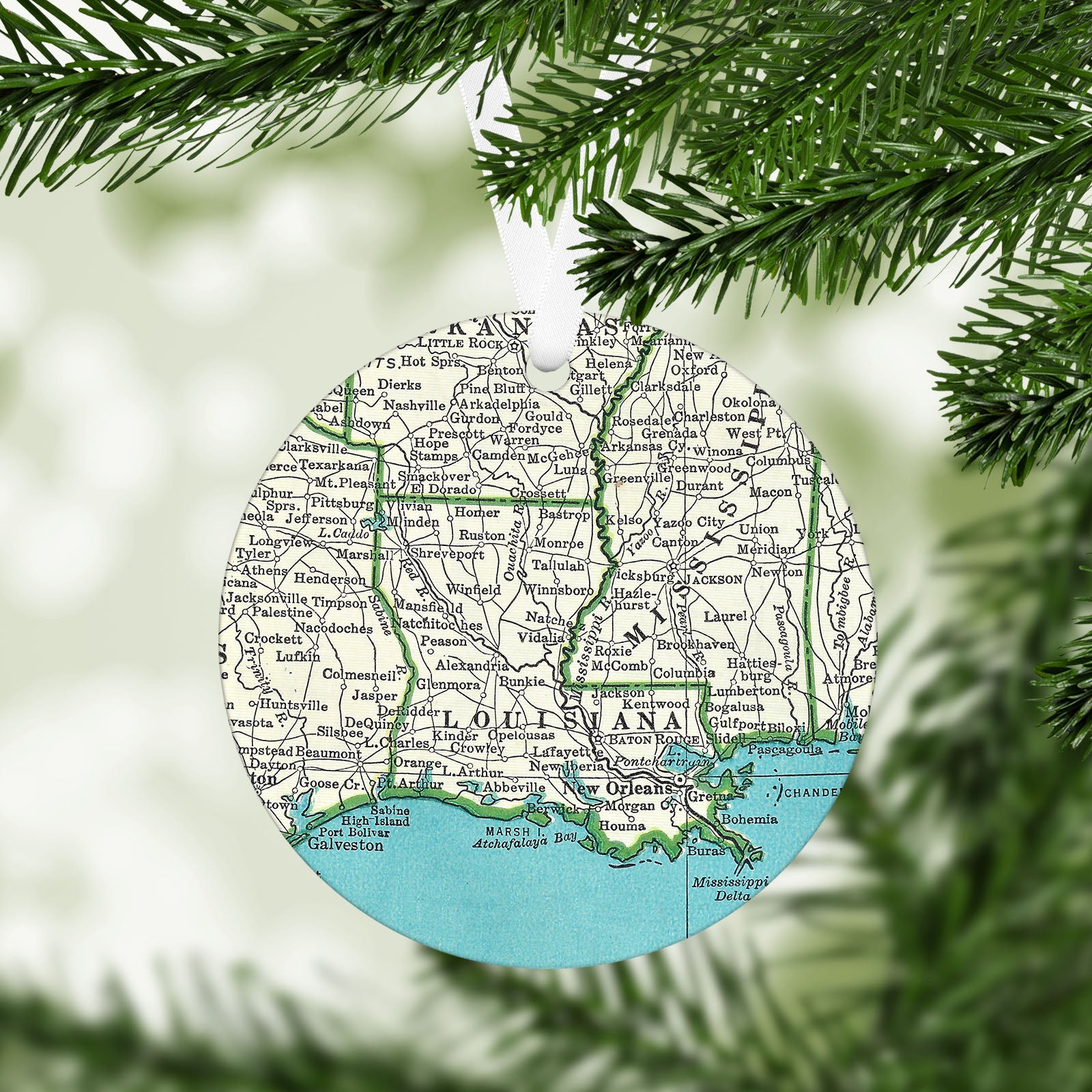 Louisiana Vintage Map Ornament