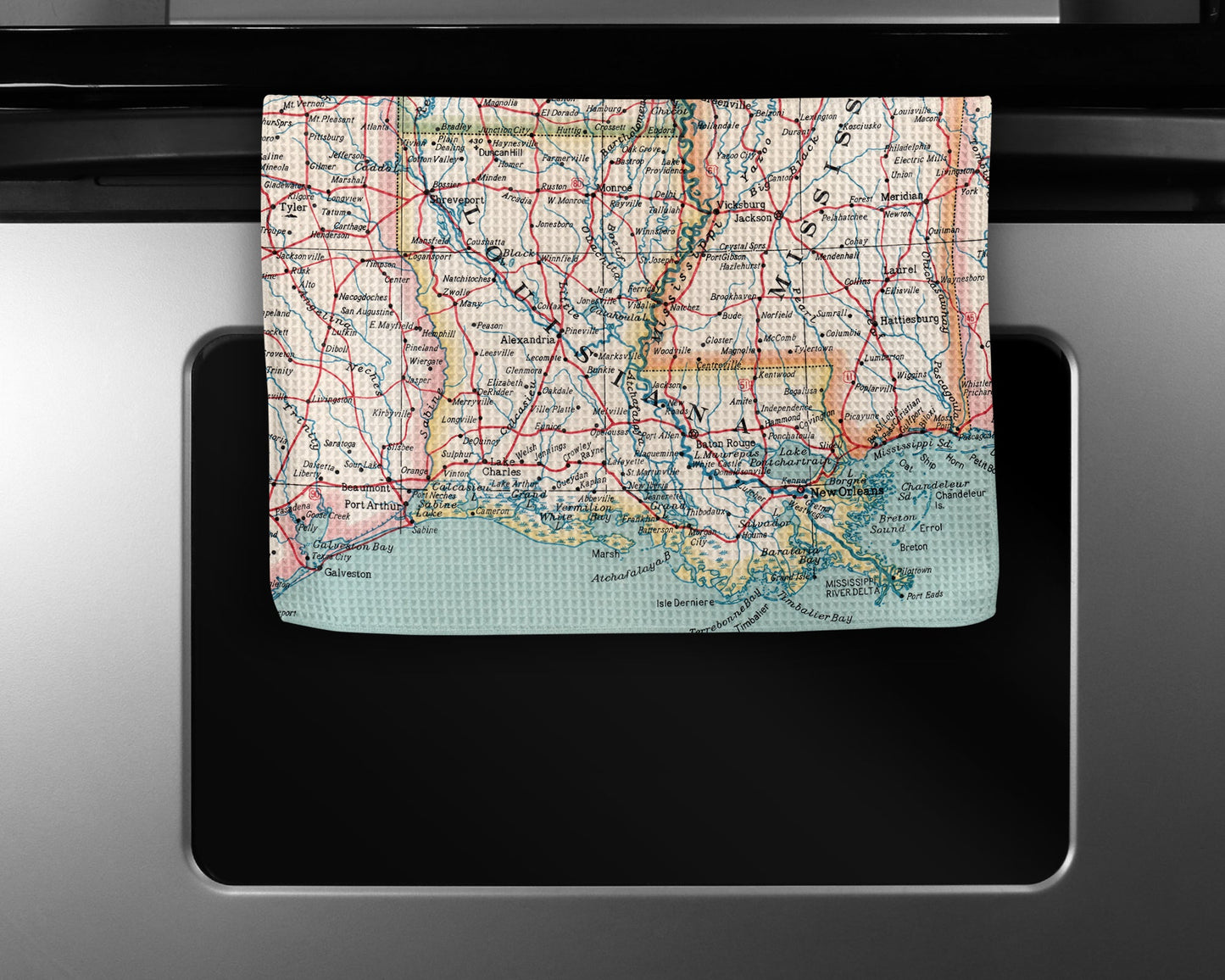 Louisiana Map Tea Towel | Waffle-Weave Kitchen Towel Gift