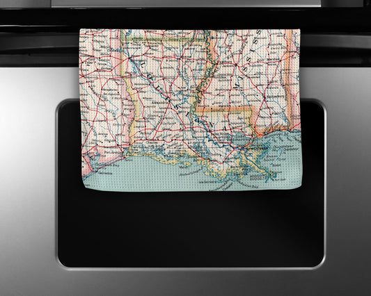Louisiana Map Tea Towel | Waffle-Weave Kitchen Towel Gift