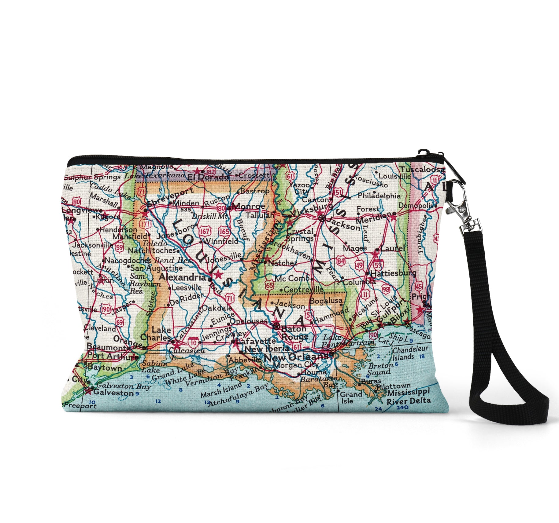 Louisiana map wristlet travel pouch