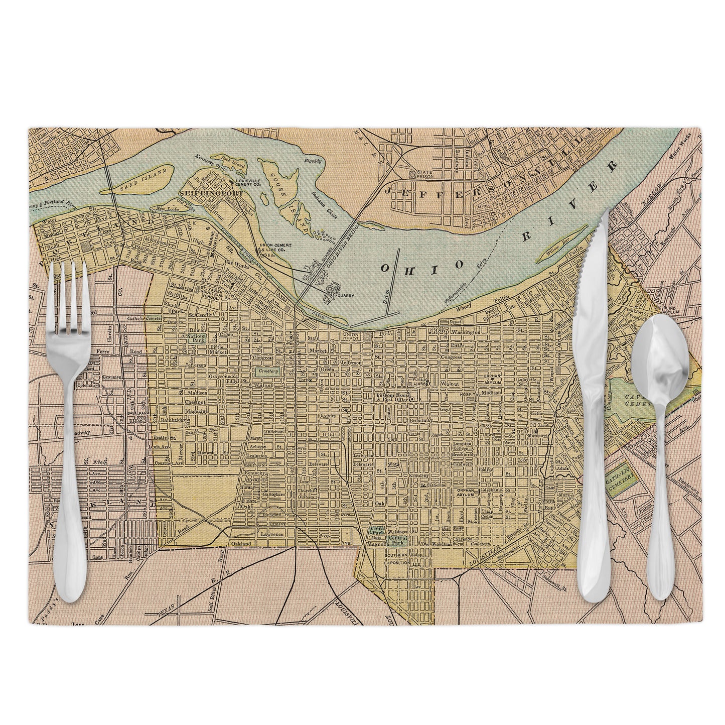 Louisville Kentucky Vintage Map Placemats Set of 4