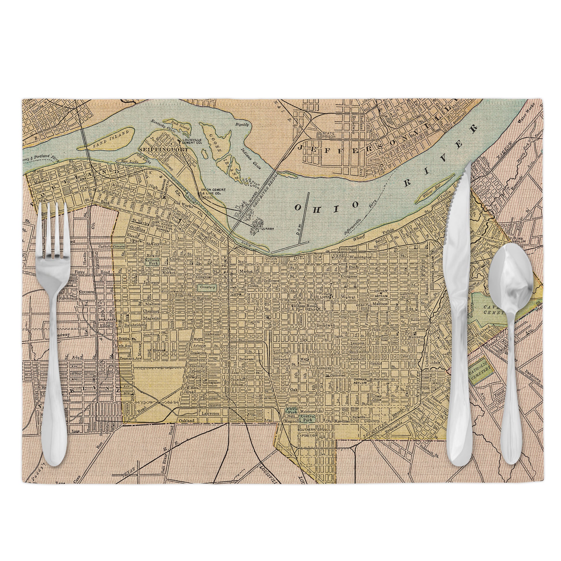 Louisville Kentucky Vintage Map Placemats Set of 4
