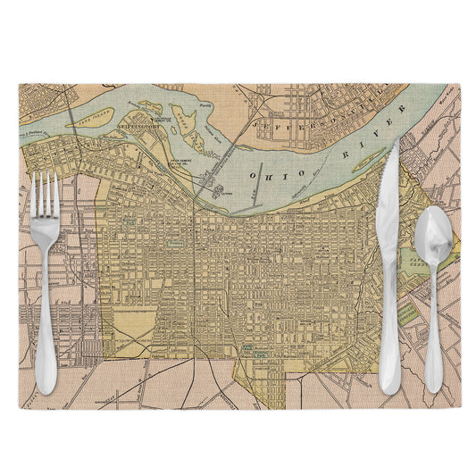 Louisville Kentucky Vintage Map Placemats Set of 4