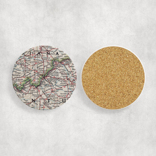Louisville Kentucky Map Coasters | Set of 4 Vintage Louisville Kentucky Drink Coasters | Travel-Inspired Home Decor