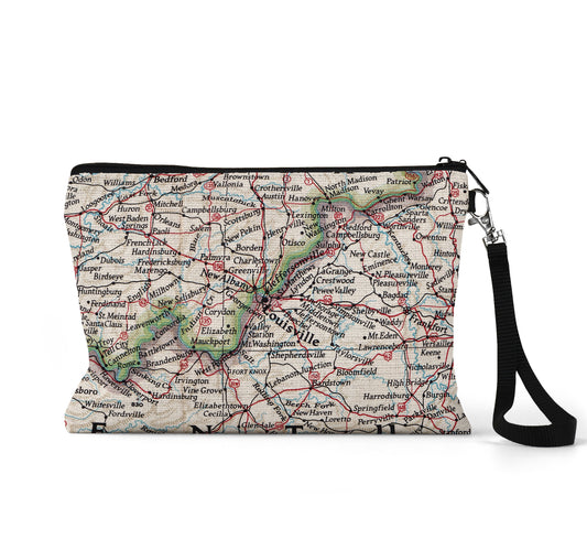 Louisville Kentucky map wristlet travel pouch