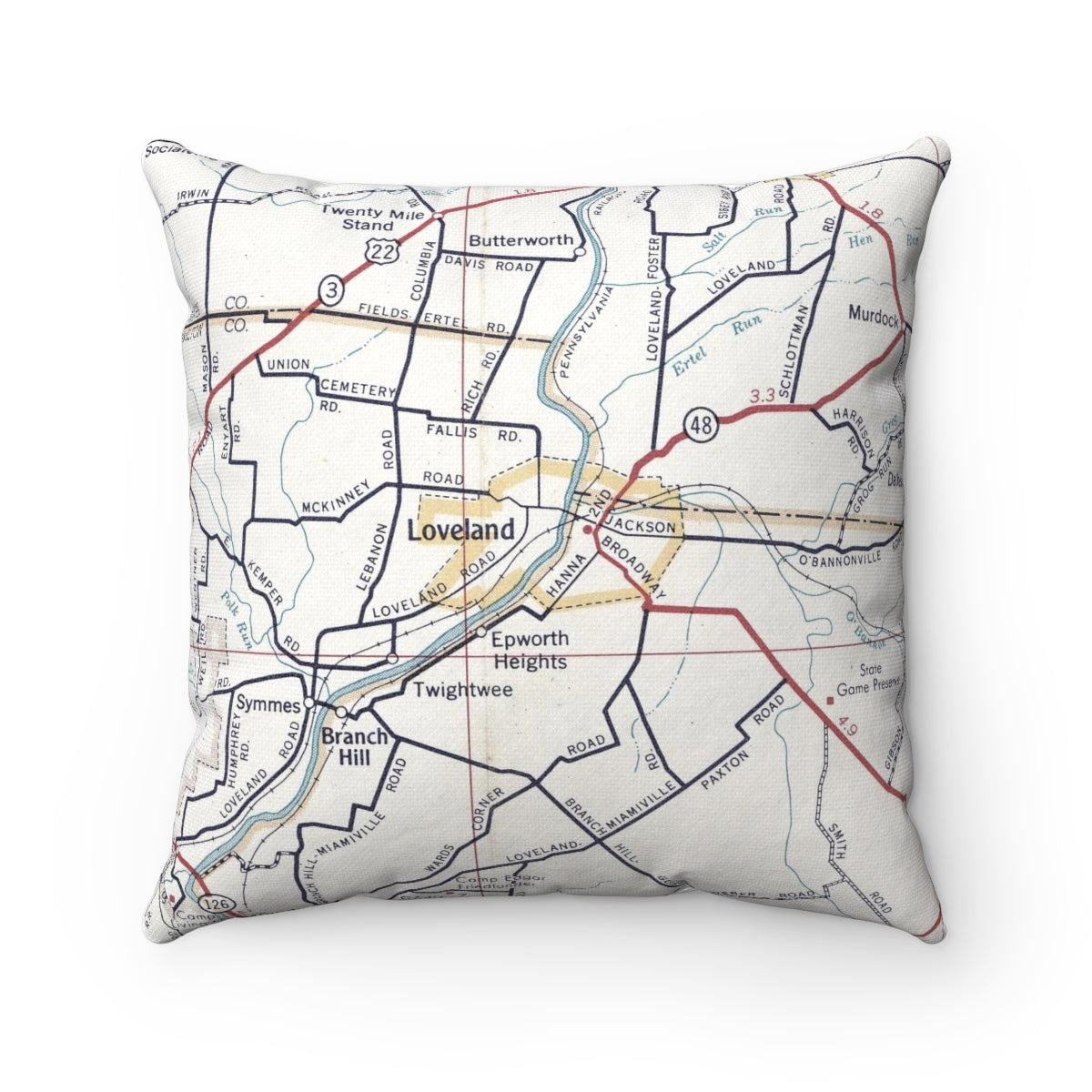 Loveland Cincinnati vintage map pillow