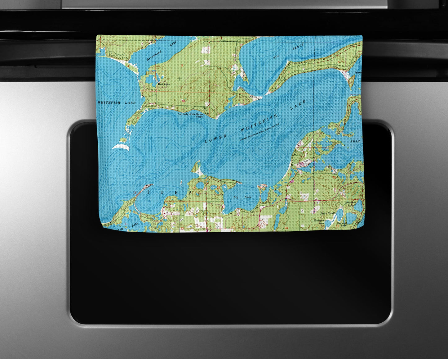 Lower Whitefish Lake Minnesota Map Tea Towel | Waffle-Weave Kitchen Towel Gift
