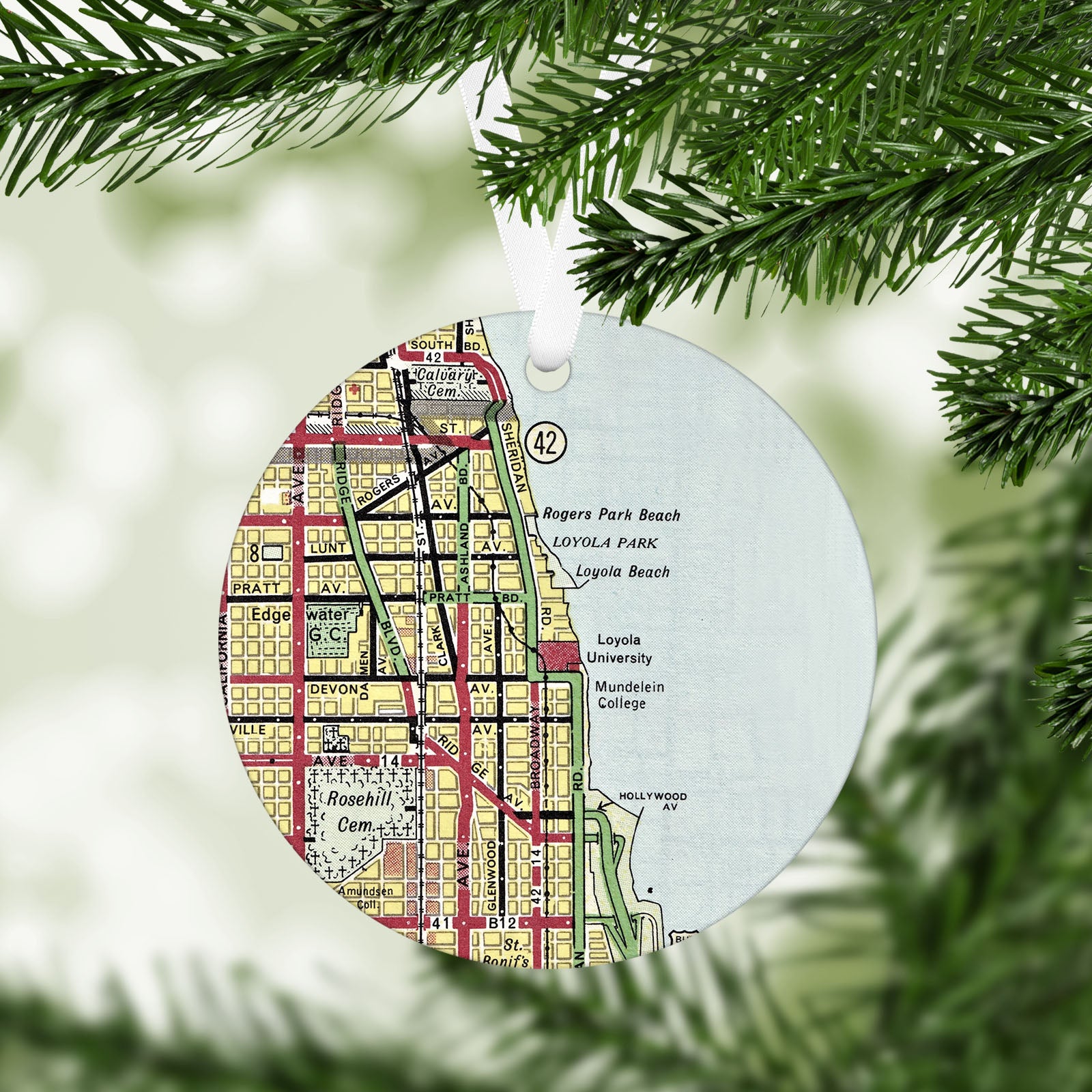Loyola University, Chicago Vintage Map Ornament