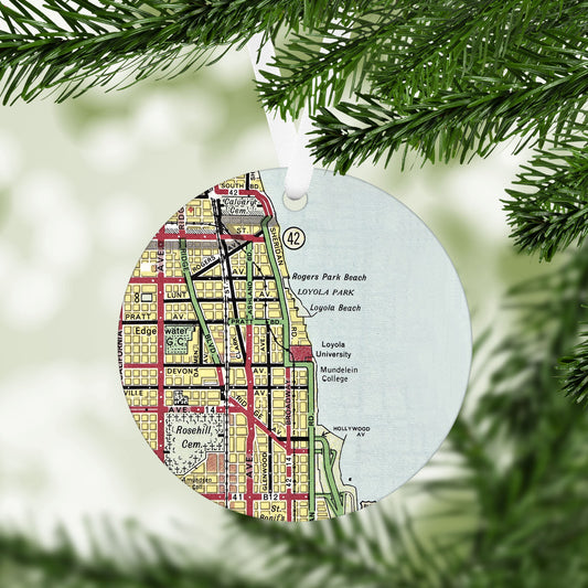 Loyola University, Chicago Vintage Map Ornament