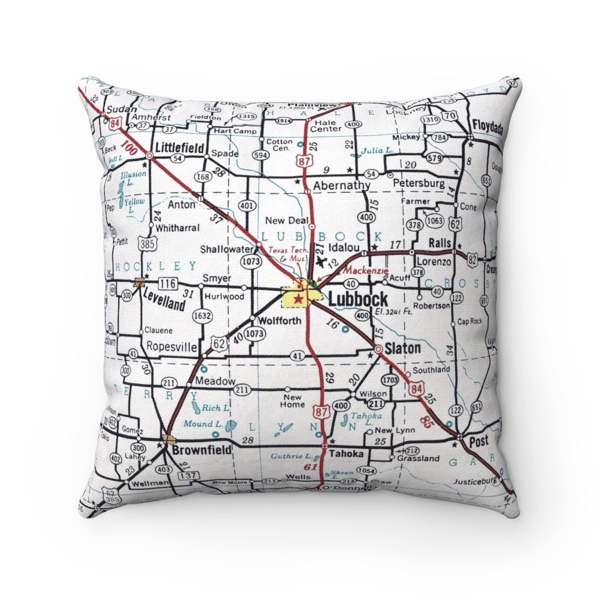 Lubbock Texas vintage map pillow