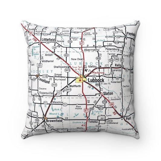 Lubbock Texas vintage map pillow