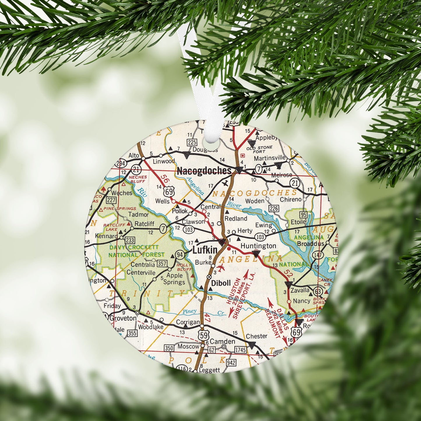Lufkin Texas Vintage Map Ornament