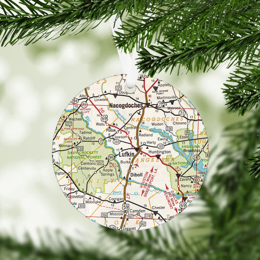 Lufkin Texas Vintage Map Ornament