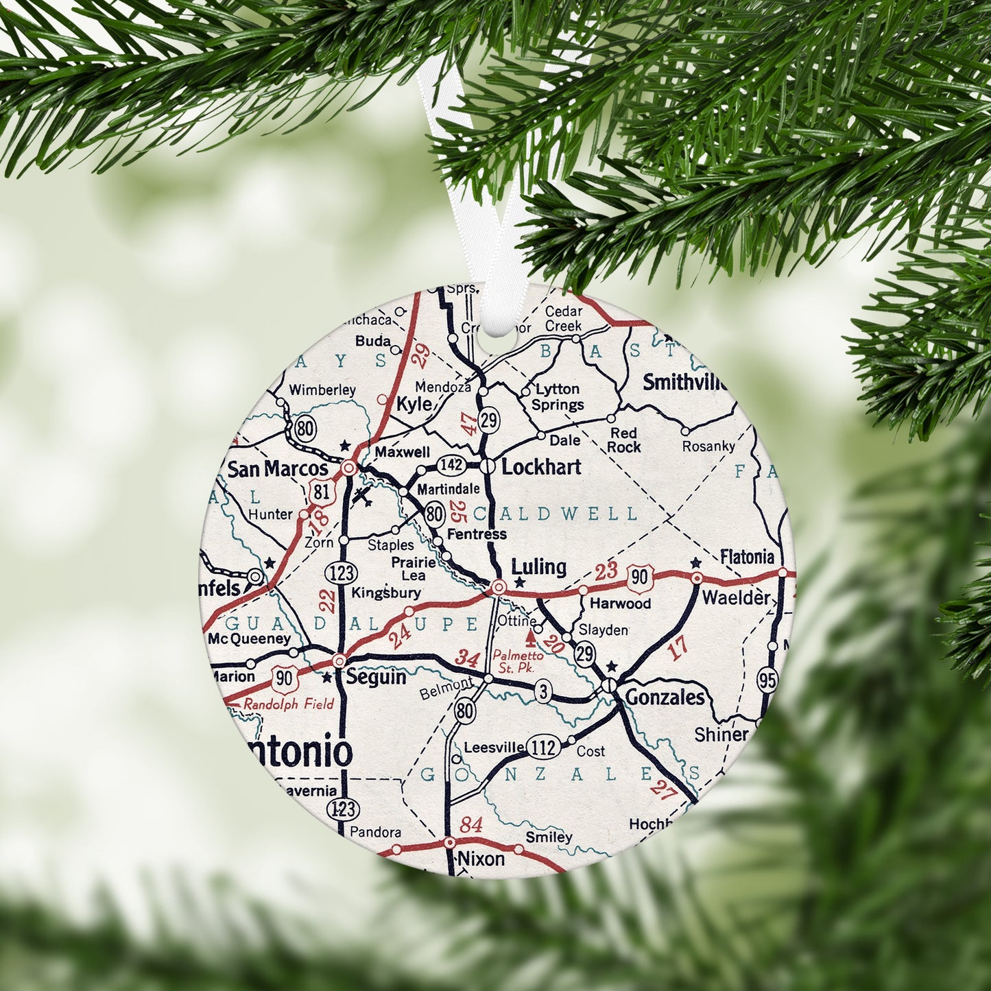 Luling Texas Vintage Map Ornament