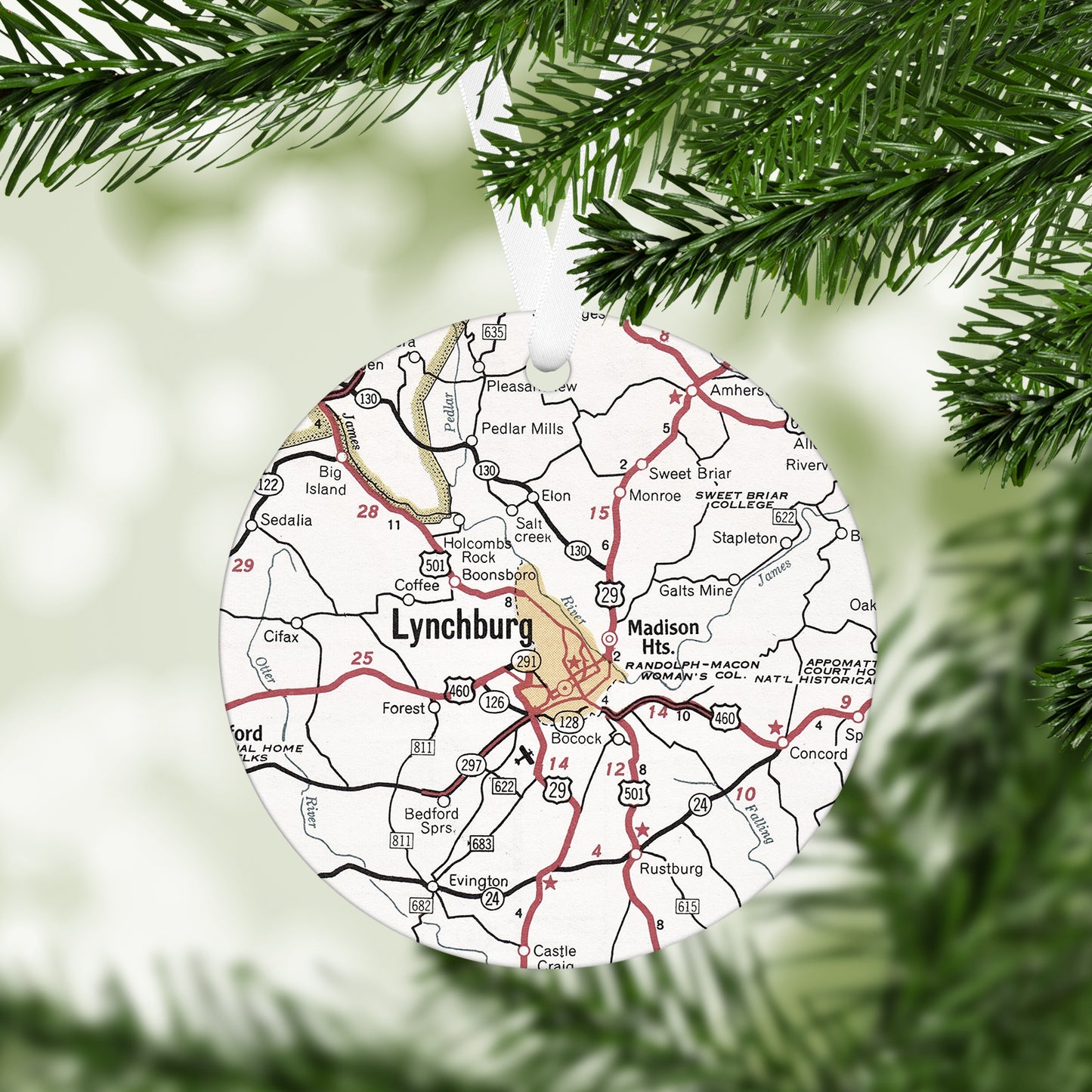 Lynchburg Virginia Vintage Map Ornament