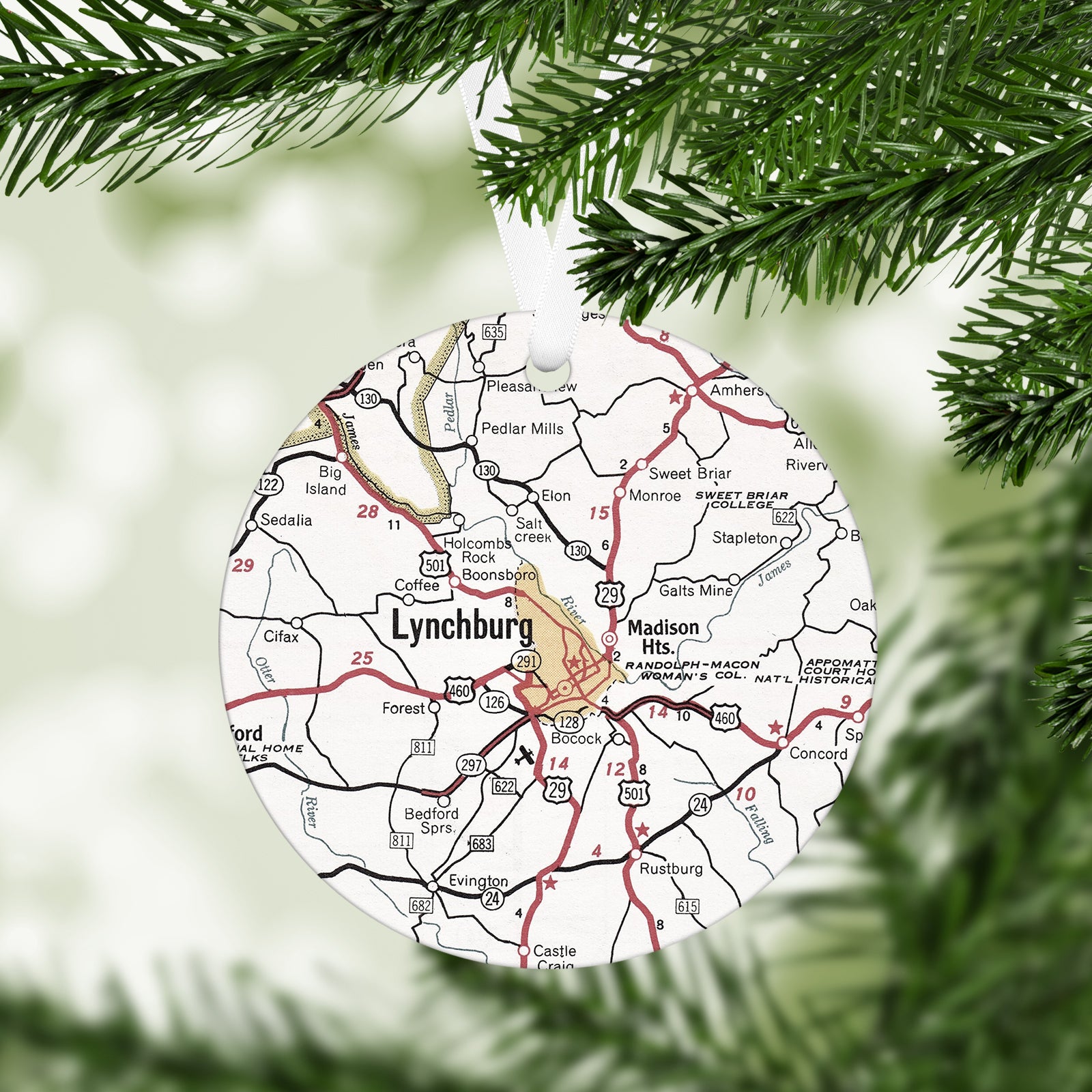 Lynchburg Virginia Vintage Map Ornament