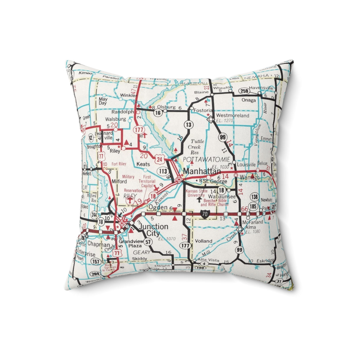 Manhattan Kansas vintage map pillow