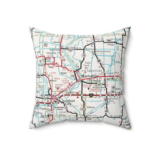 Manhattan Kansas vintage map pillow