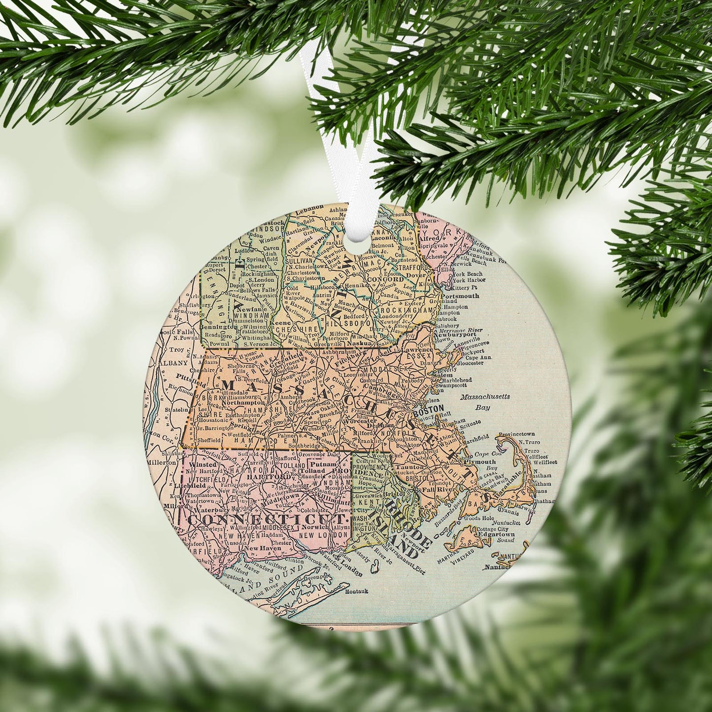 Massachusetts Vintage Map Ornament