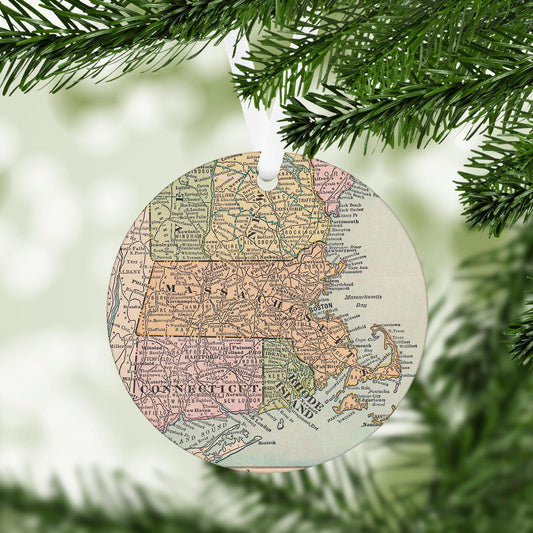 Massachusetts Vintage Map Ornament