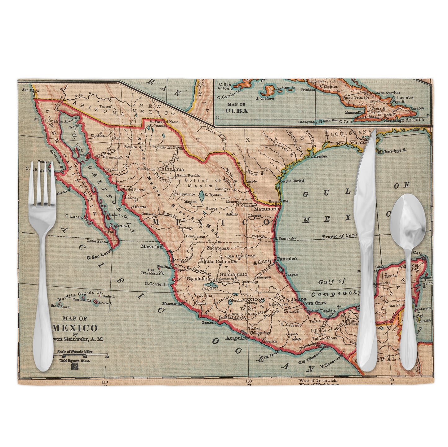Mexico Vintage Map Placemats Set of 4