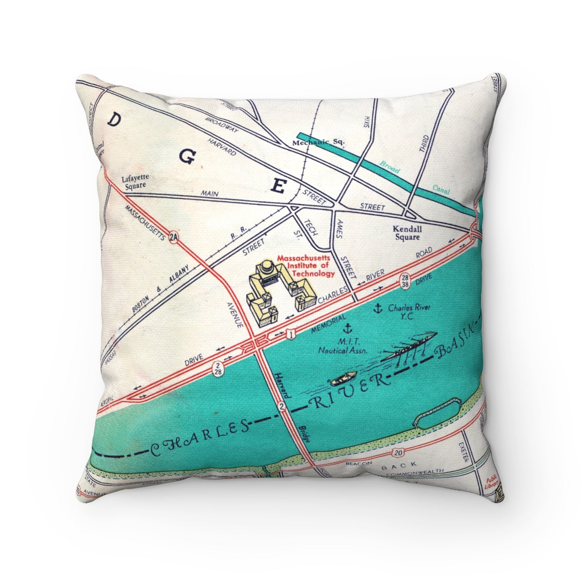 Massachusetts Institute of Technology MIT vintage map pillow