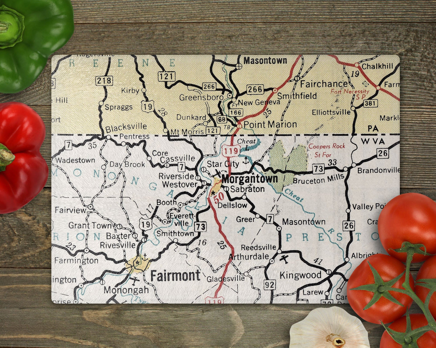 Morgantown West Virginia Map Cutting Board | Travel Gift | Kitchen Decor