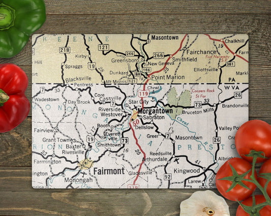 Morgantown West Virginia Map Cutting Board | Travel Gift | Kitchen Decor