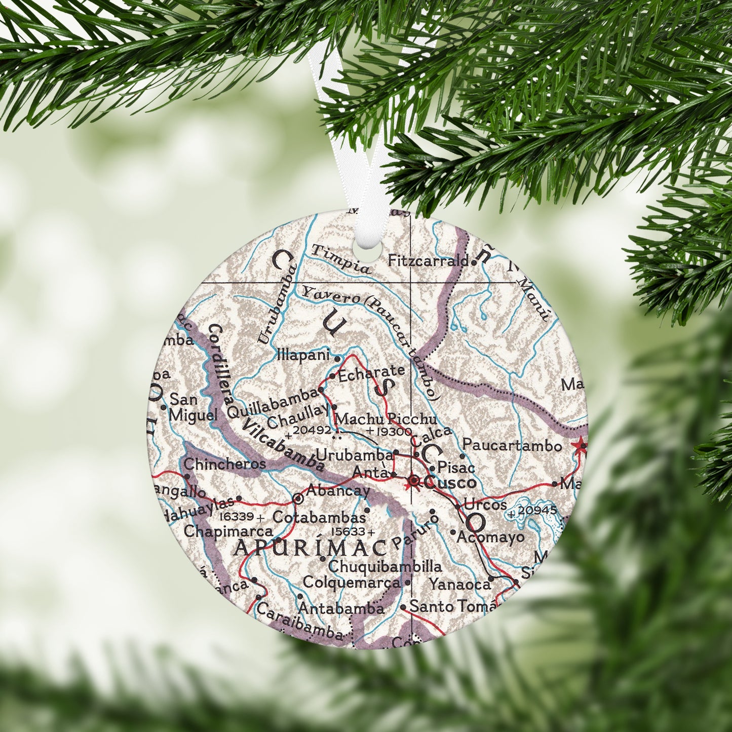 Machu Picchu Vintage Map Ornament