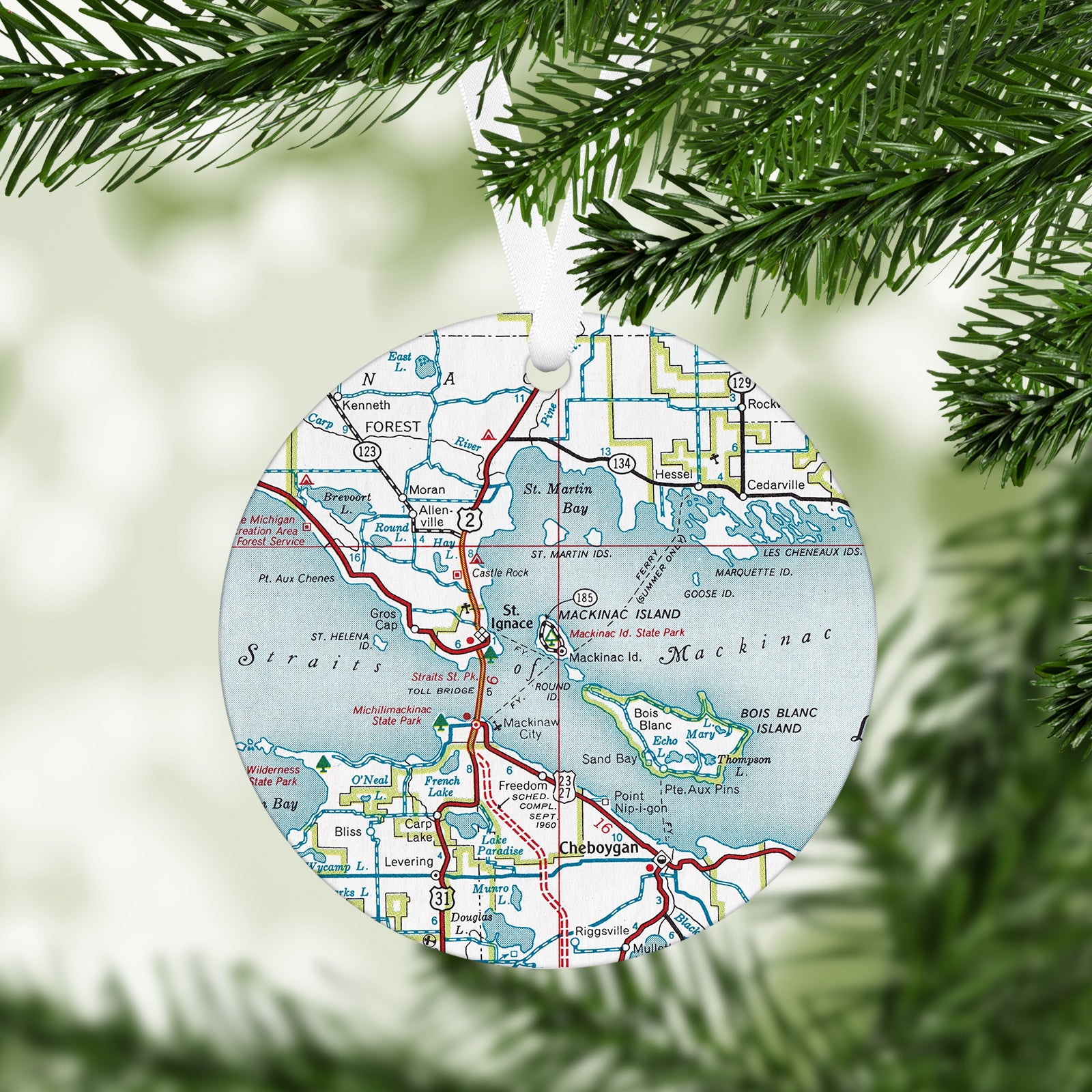 Mackinac Island Michigan Vintage Map Ornament