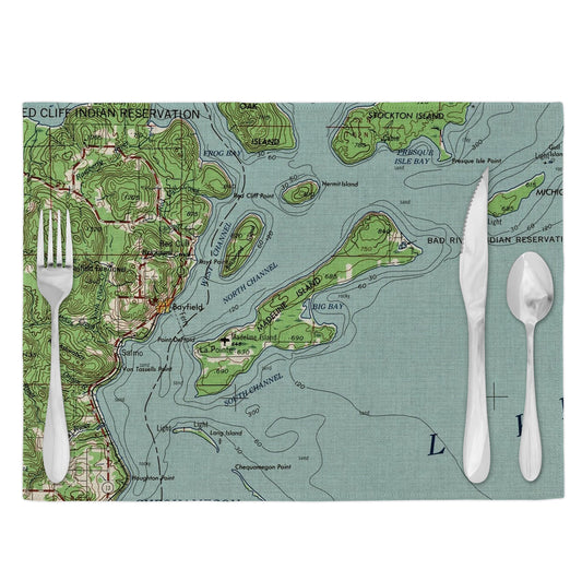 Madeline Island Wisconsin Vintage Map Placemats Set of 4