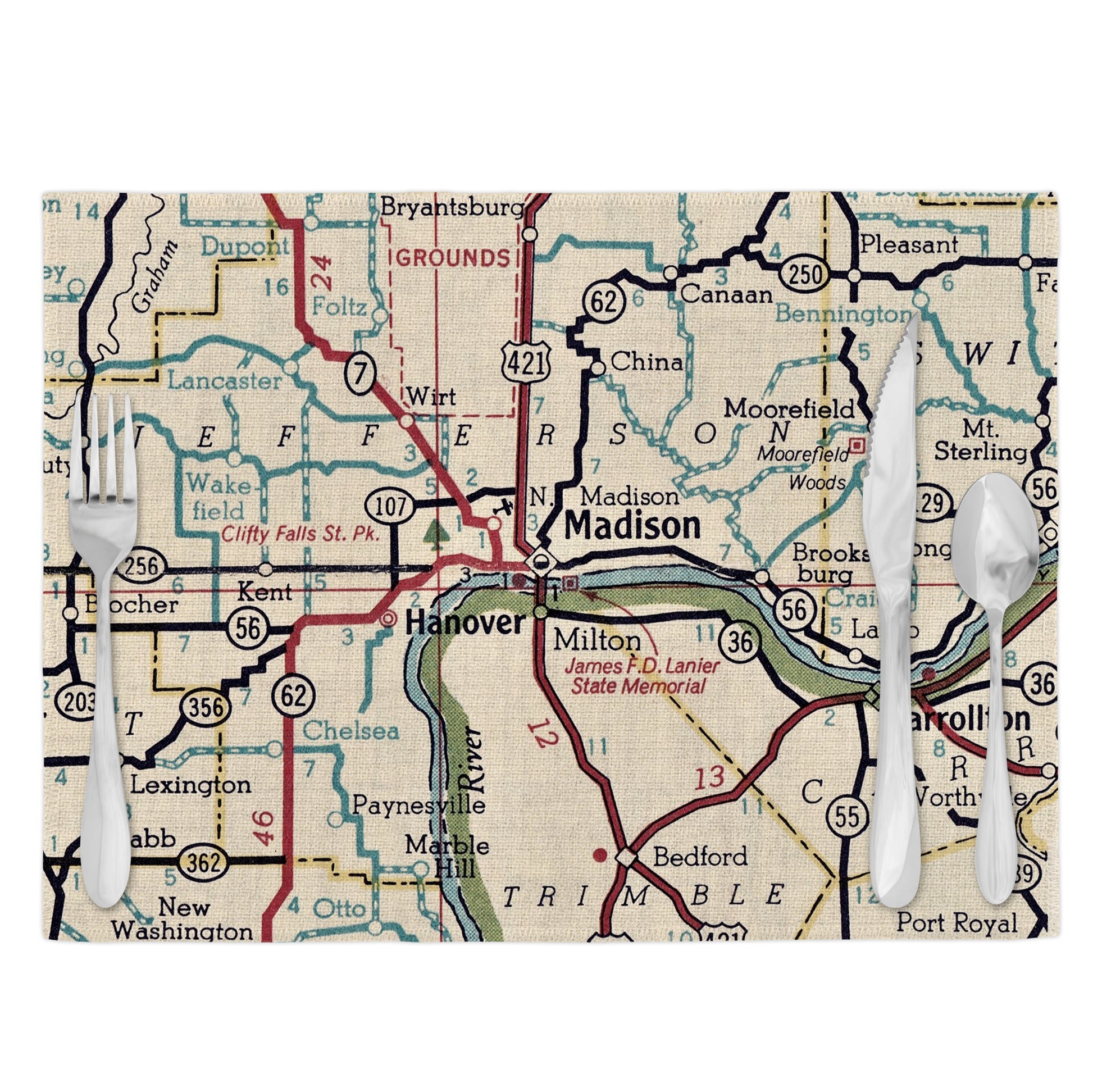 Madison Indiana Vintage Map Placemats Set of 4