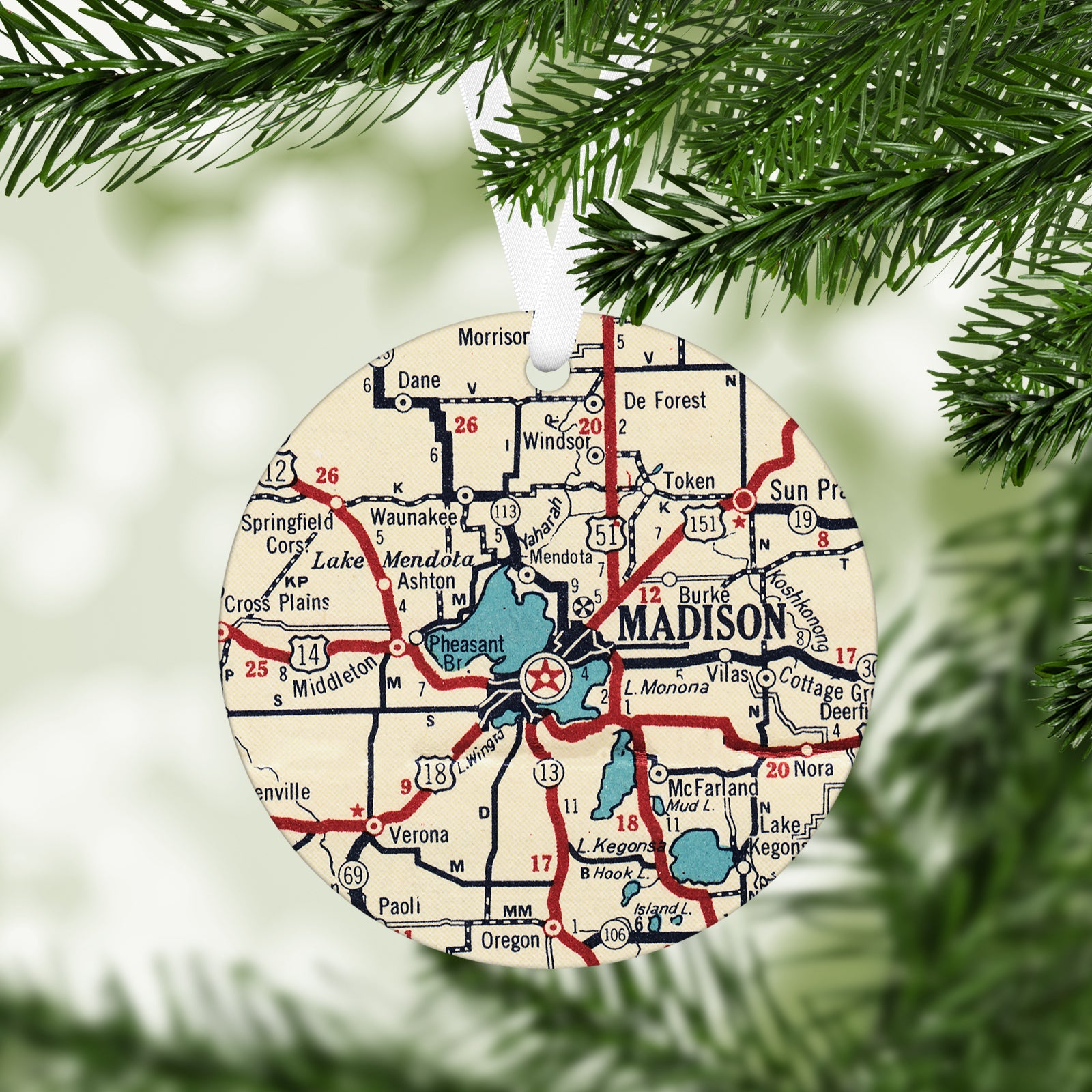 Madison Wisconsin Vintage Map Ornament