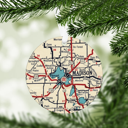 Madison Wisconsin Vintage Map Ornament