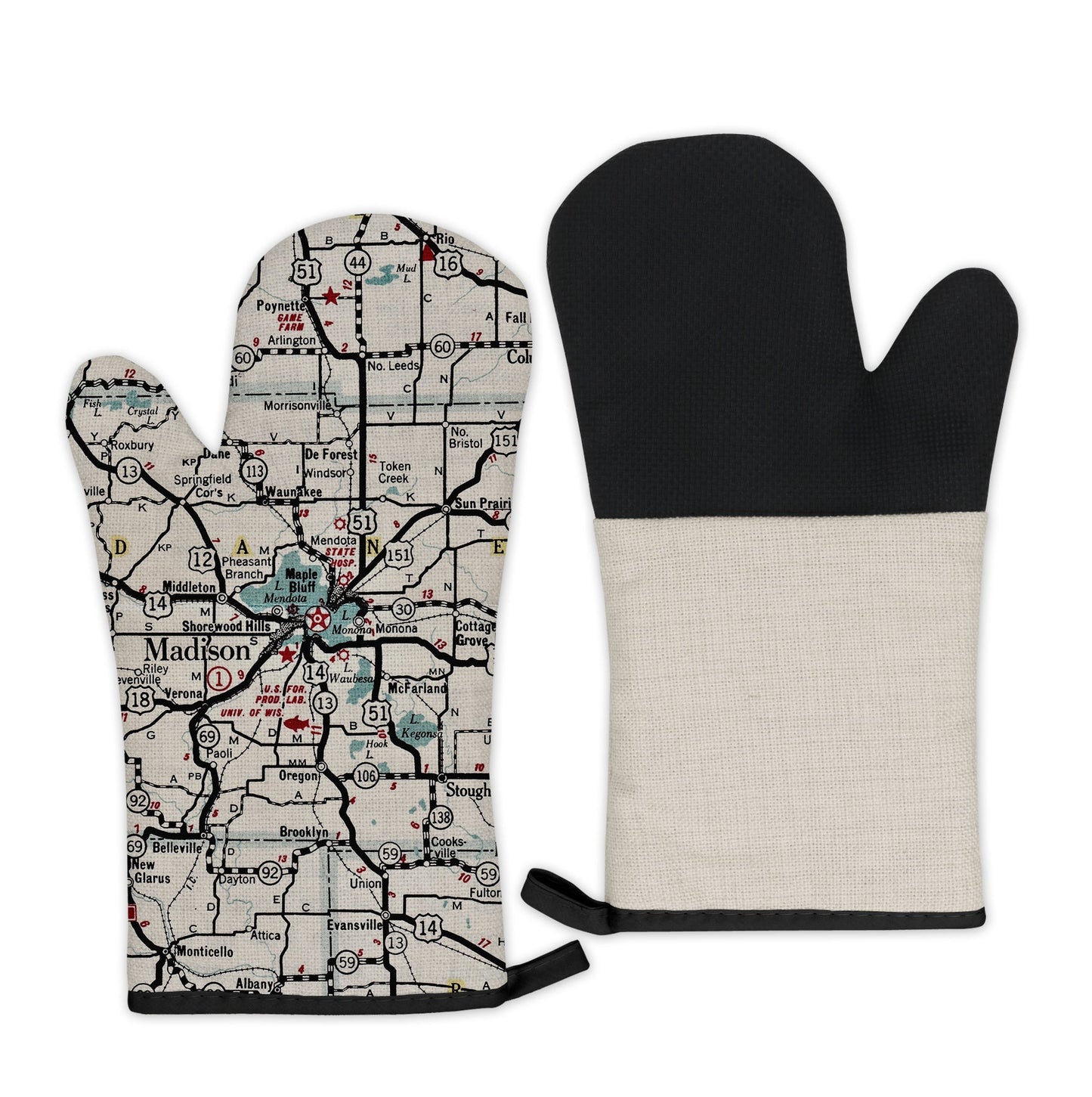 Madison, Wisconsin Map Oven Mitt | Vintage-Inspired Kitchen Gift