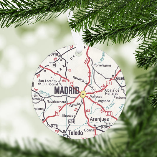 Madrid Spain Vintage Map Ornament