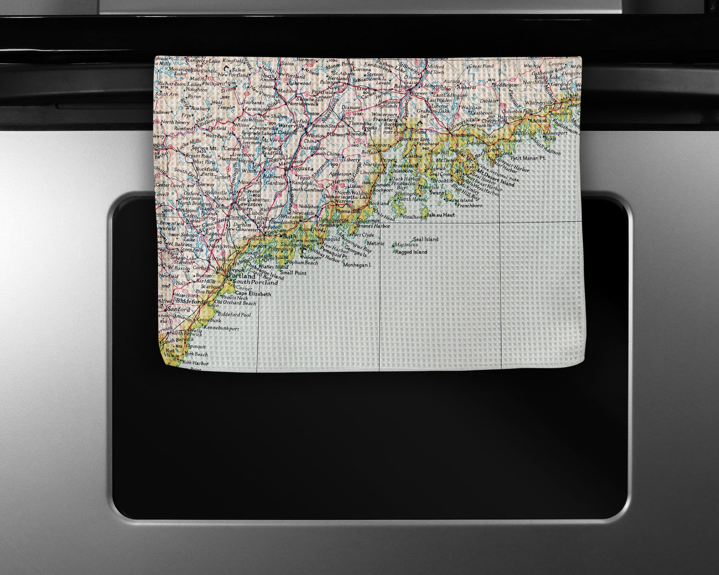 Maine Coast Map Tea Towel | Waffle-Weave Kitchen Towel Gift