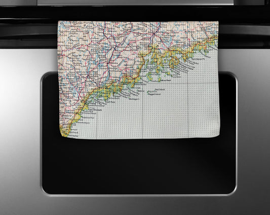 Maine Coast Map Tea Towel | Waffle-Weave Kitchen Towel Gift