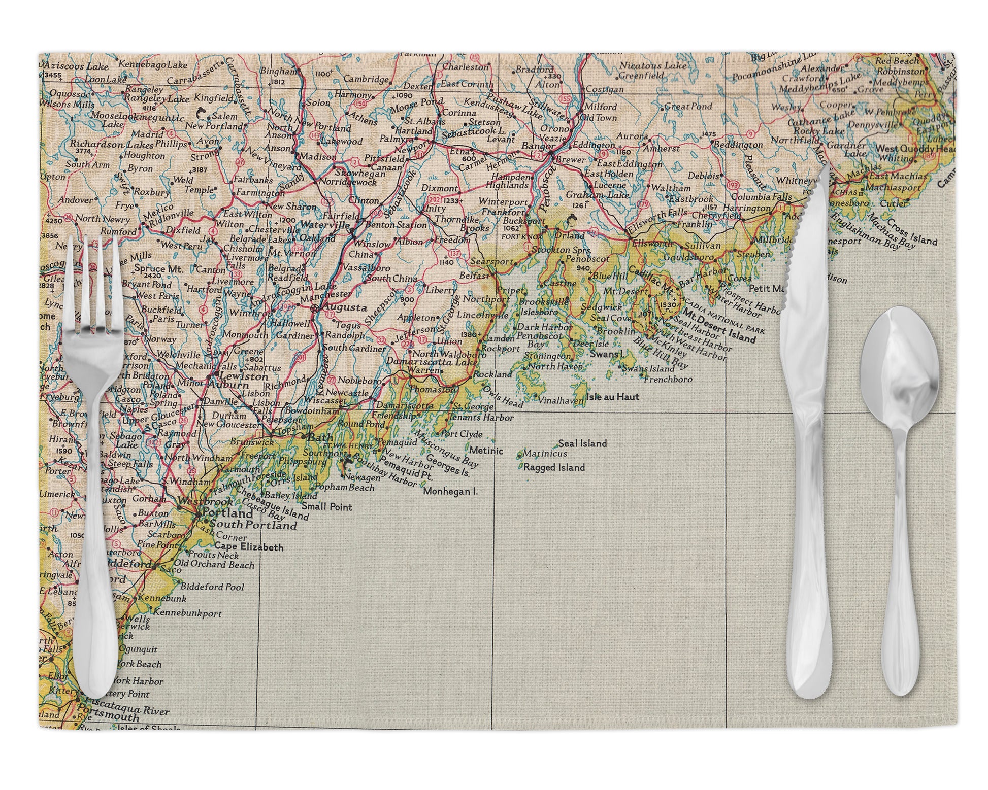 Maine Coast Vintage Map Placemats Set of 4