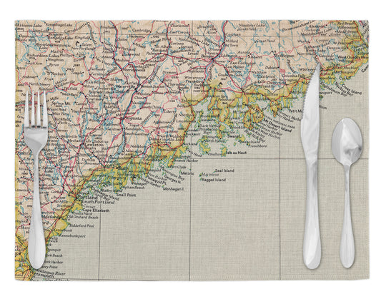 Maine Coast Vintage Map Placemats Set of 4