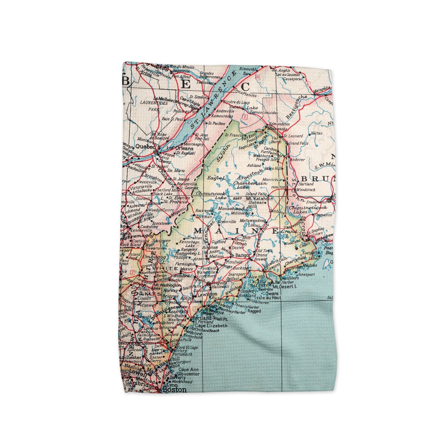 Maine Map Tea Towel | Waffle-Weave Kitchen Towel Gift