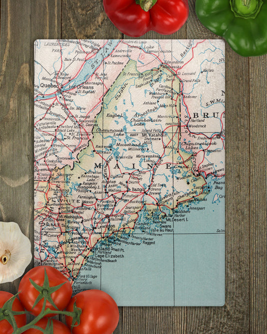 Maine Map Cutting Board | Vintage Maine Kitchen Decor | Coastal New England Functional Art