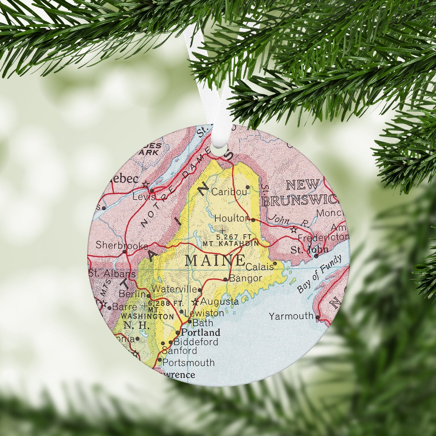 Maine Vintage Map Ornament