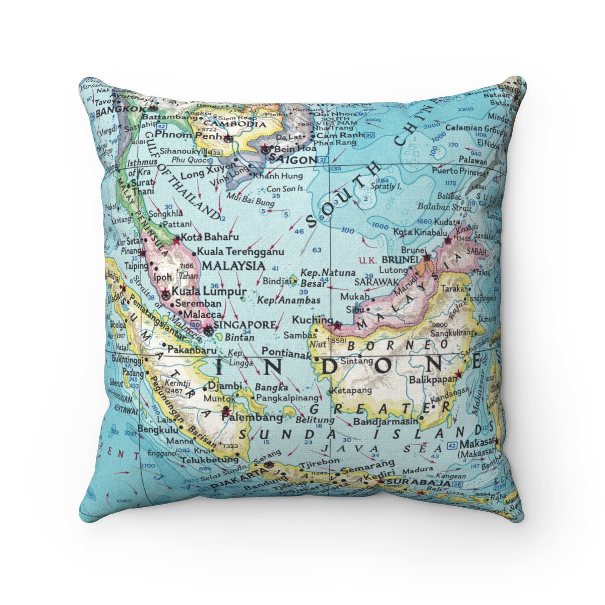 Malaysia vintage map pillow