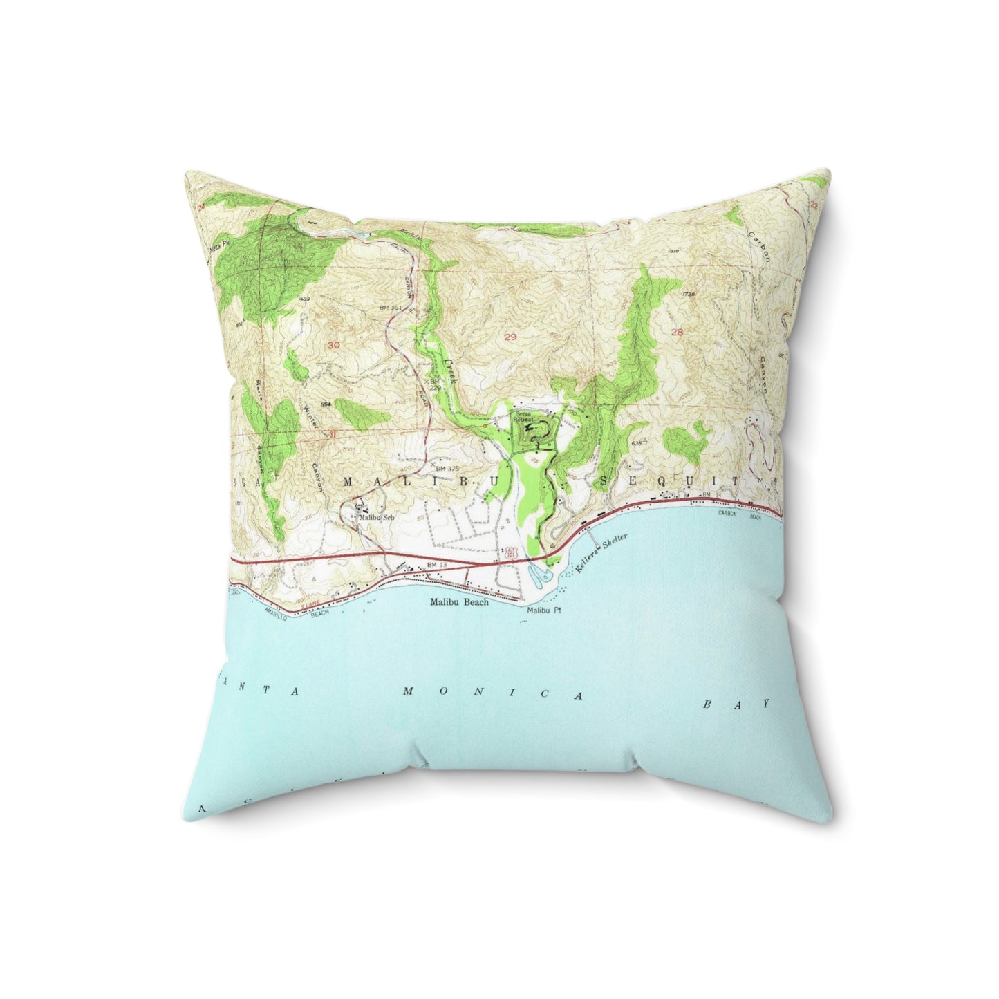 Malibu California vintage map pillow
