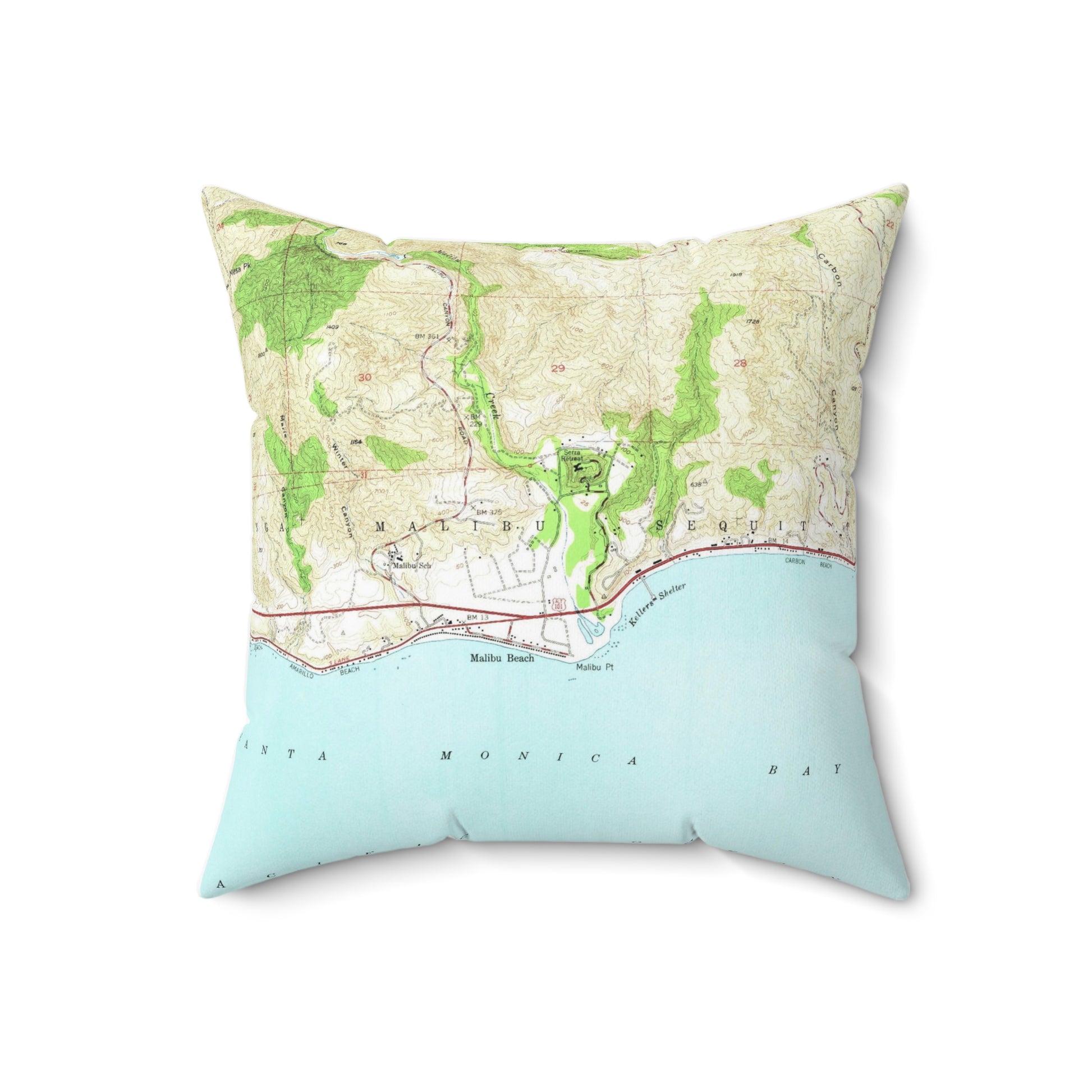 Malibu California vintage map pillow
