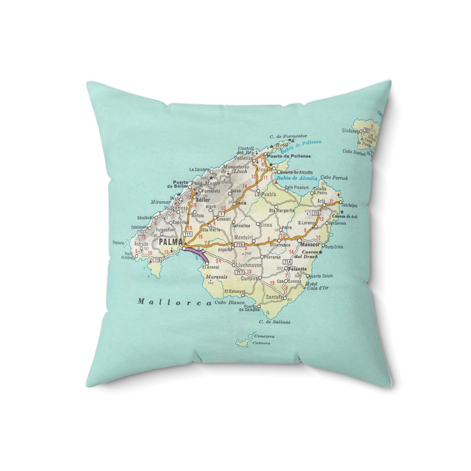 Mallorca Spain vintage map pillow