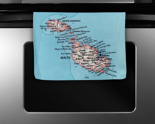 Malta Map Tea Towel | Waffle-Weave Kitchen Towel Gift
