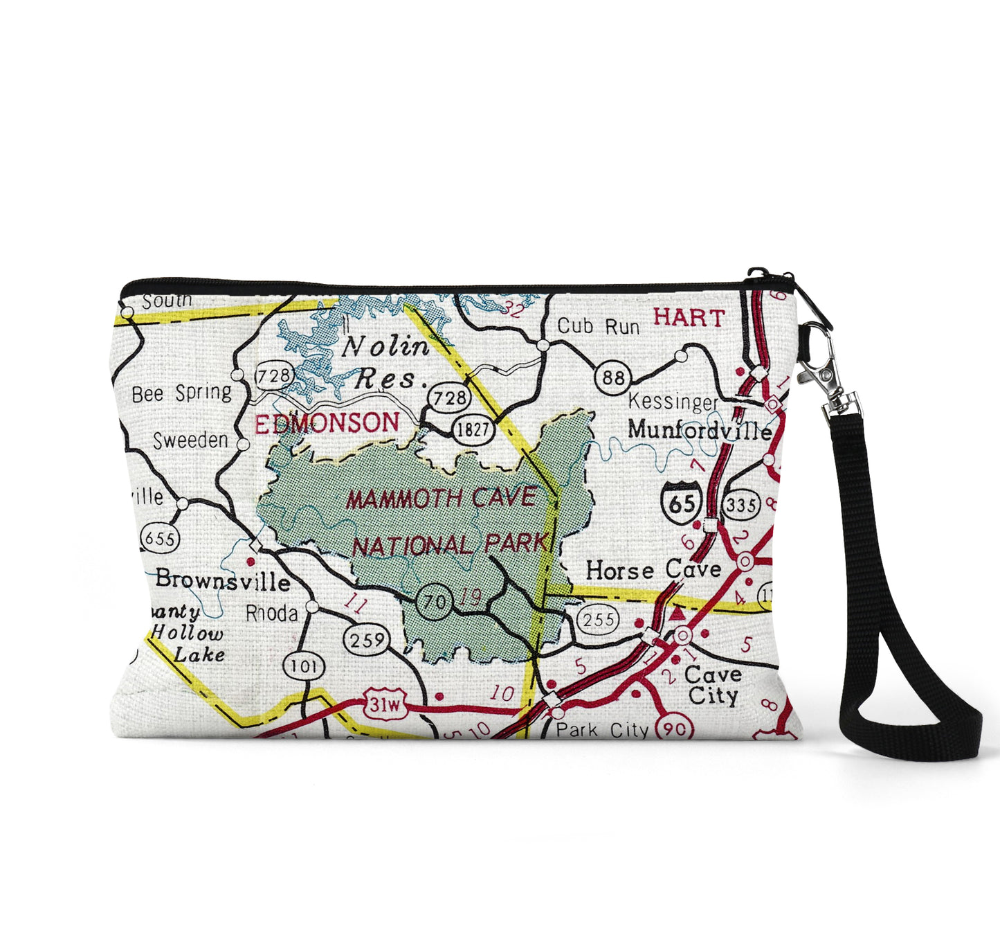 Mammoth Cave map wristlet travel pouch